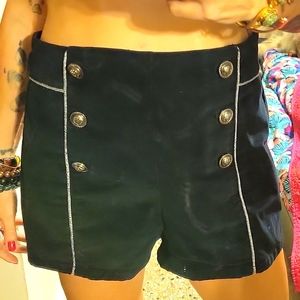 High Waisted navy Velvet Sailor shorts
